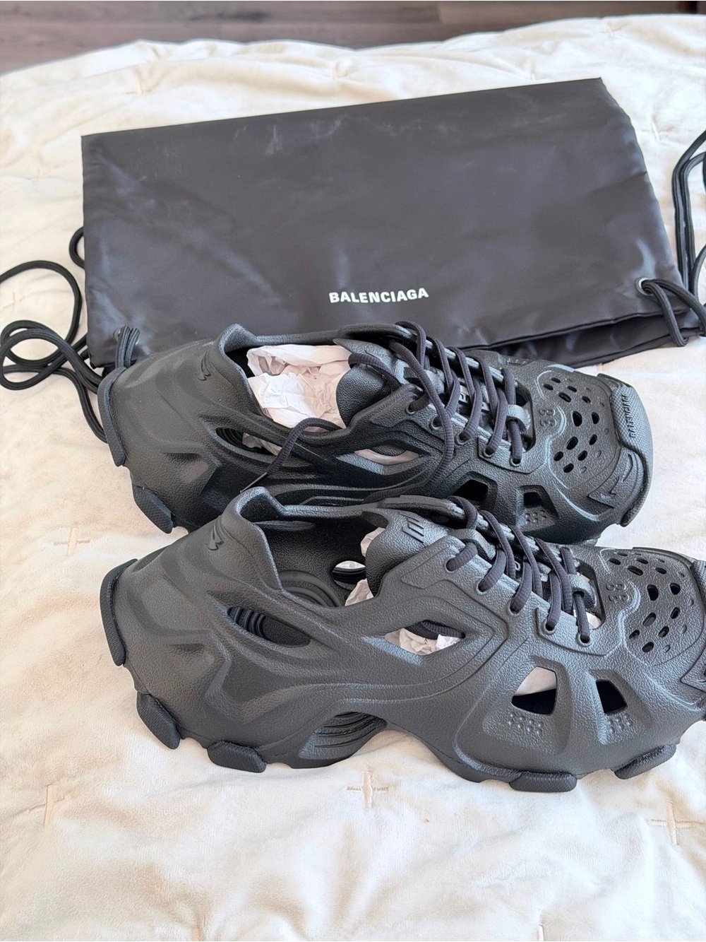 Balenciaga womens Matte Black Sculptural Cutout Sneakers
